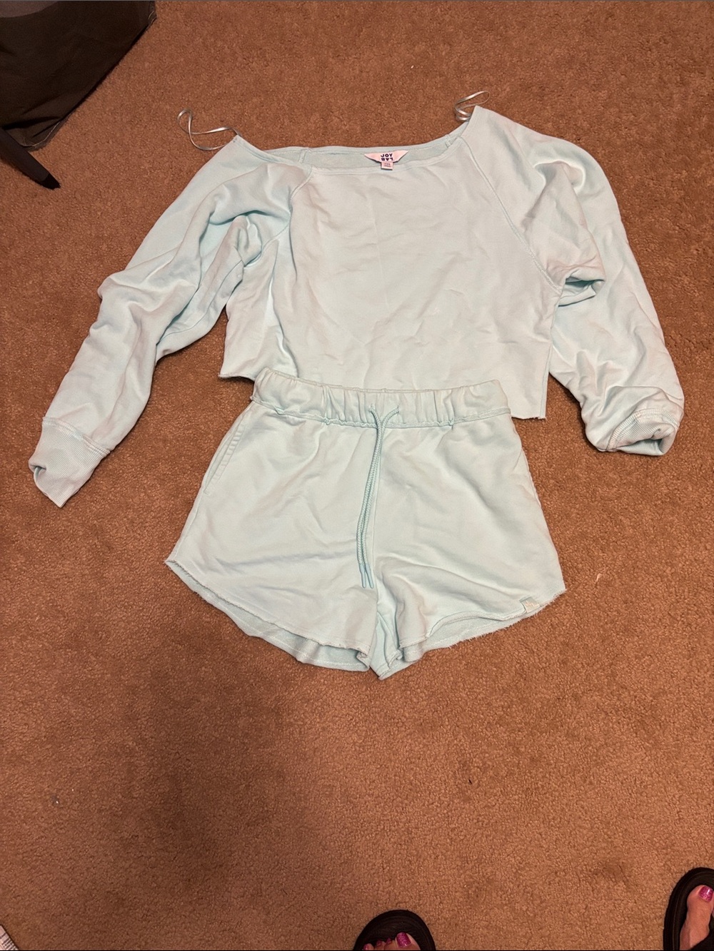 JoyLab Light Blue Cropped Sweatshirt & Lounge Shorts Set